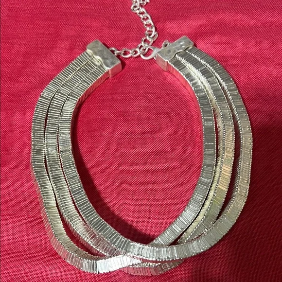 Silver Multi-Strand Herringbone Statement Necklace - Women Jewelry - Picture 1 of 2